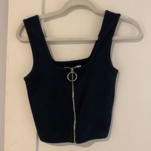 NWT Avec Les Filles Crop Zip Front Black Top Size M